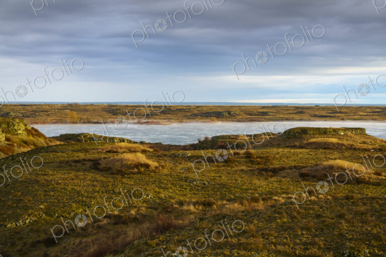 Interstate 90 Highway rest stop at Sprague, view of the landscape overlooking a lake.
