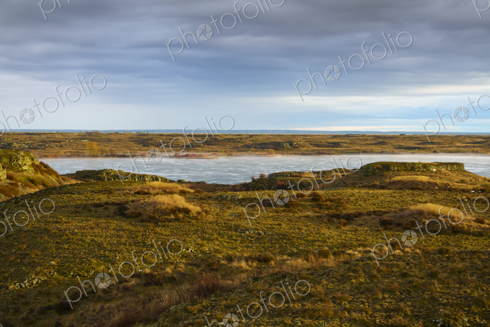 Interstate 90 Highway rest stop at Sprague, view of the landscape overlooking a lake.