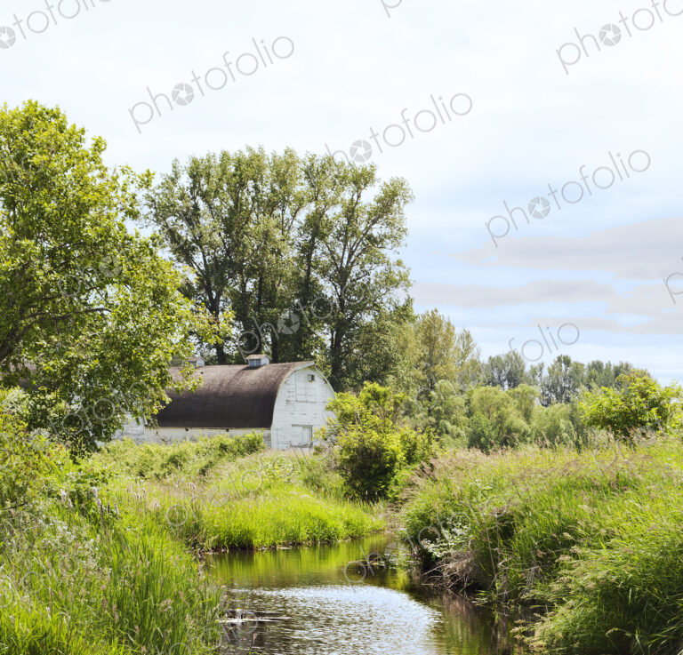 Irrigation ditch and old barn, Olympia, Washington, United States