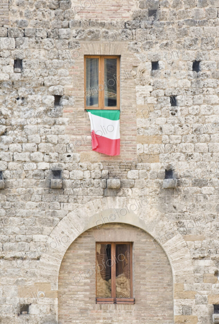 Italian Flag Flying on a Medieval Building
