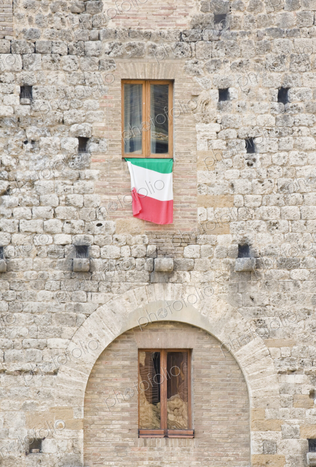 Italian Flag Flying on a Medieval Building