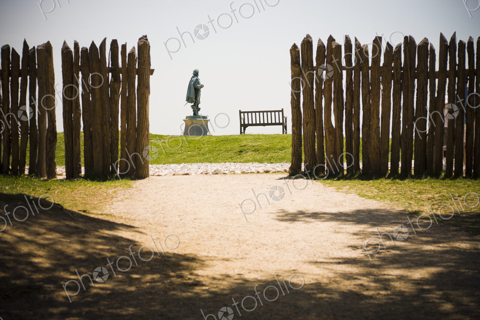 JAMESTOWN, USA – MAY 1: A log fence built on top of the original log posts of Fort…