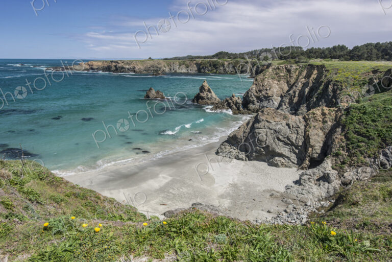 Jug Handle State Natural Reserve, Mendocino County, an elevated view of the coastline…