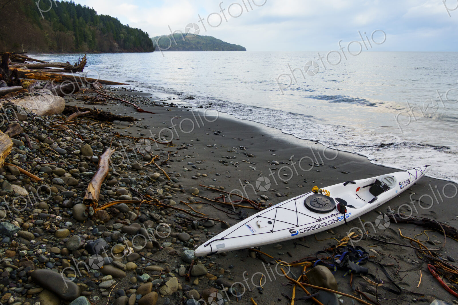 Kayak on remote wilderness beach, Port Angeles, WA, USA