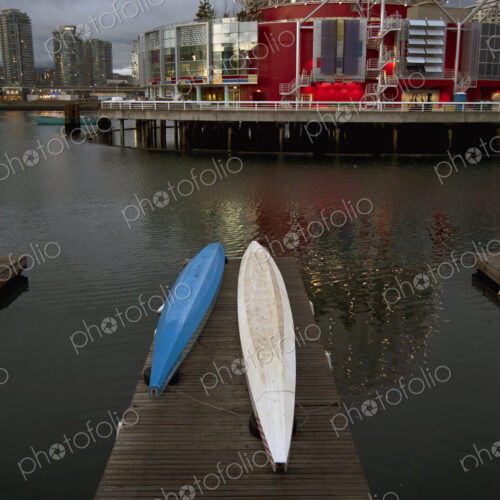 Kayaks on the water across the harbour from Science World, Vancouver. Kayaks on the water across the harbour from Science World, Vancouver.