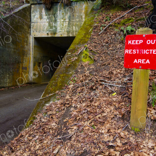 Keep Out Restricted Area sign at old World War 2 era bunker, Salt Creek Recreational… Keep Out Restricted Area sign at old World War 2 era bunker, Salt Creek Recreational…