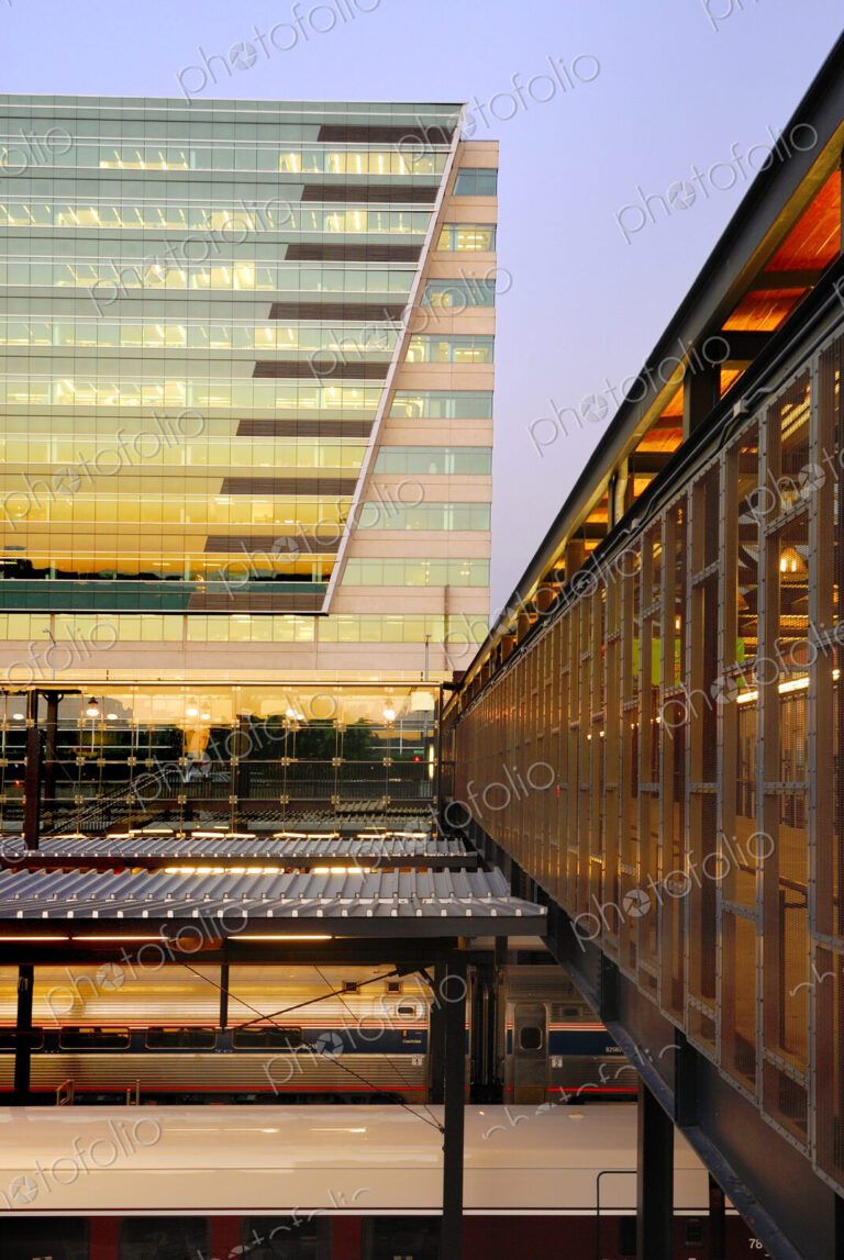 King Street railway station at dusk, Seattle city, modern architecture, glass…