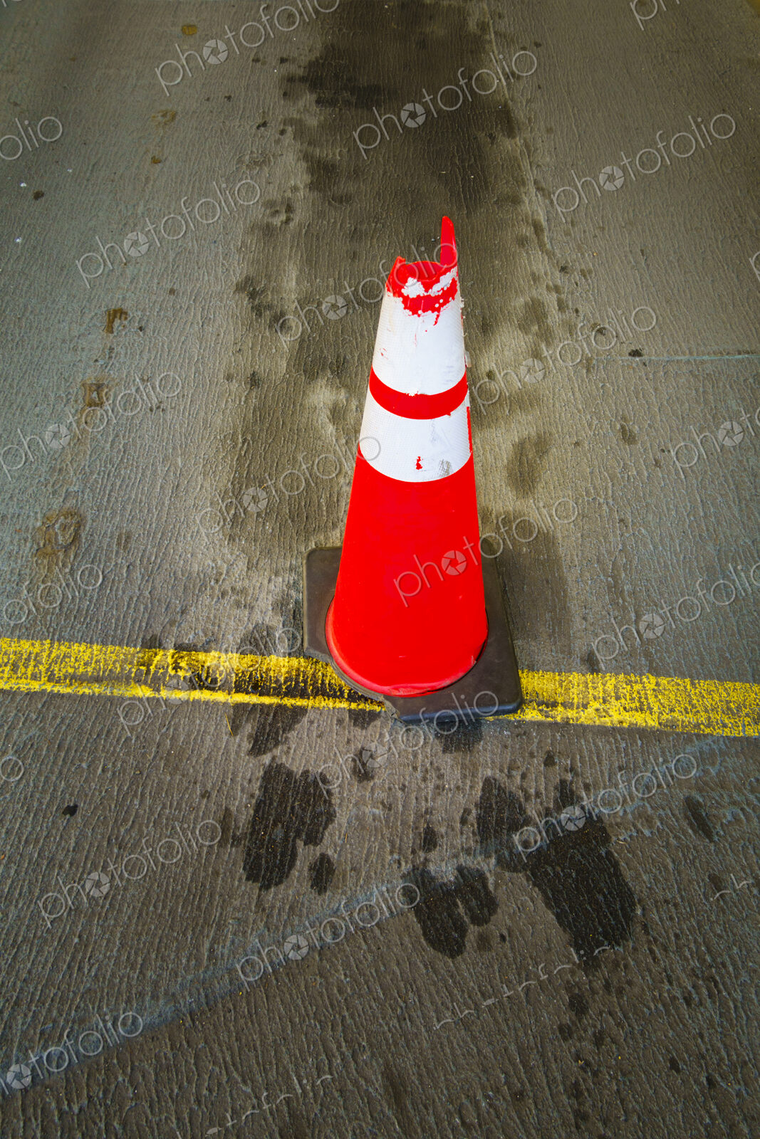 Kingston to Edmonds Spokane ferry on Puget Sound, a traffic cone placed on an oily floor.