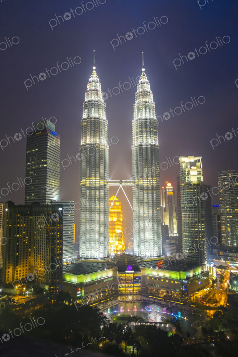 Kuala Lumpur in the evening, with the illuminated Petronas Towers