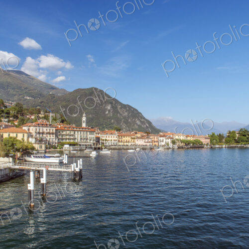 Lake Como and buildings in remote landscape, Menaggio, Como, Italy