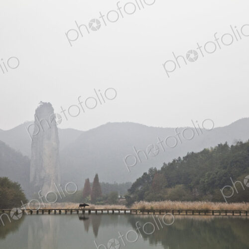 Lakeside Scenic With Bridge and Mountains