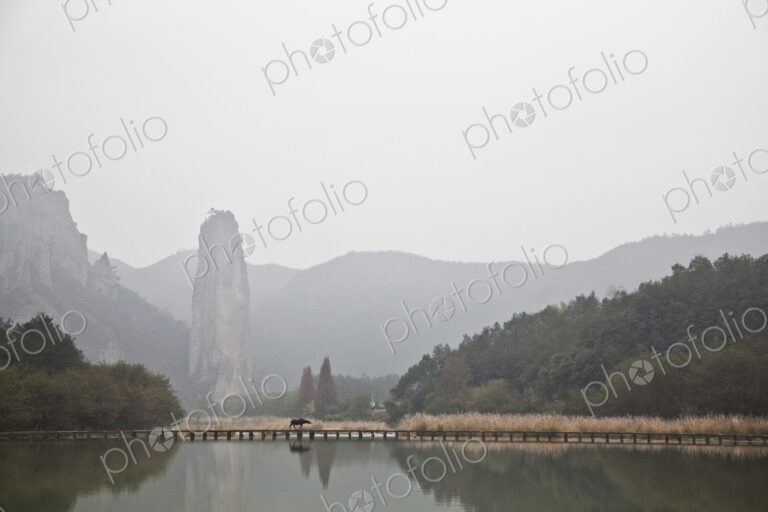 Lakeside Scenic With Bridge and Mountains