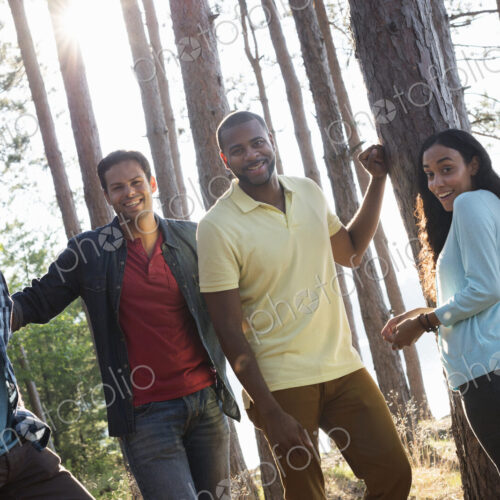 Lakeside. A group of people, friends gathered in the shade of pine trees in summer. Lakeside. A group of people, friends gathered in the shade of pine trees in summer.