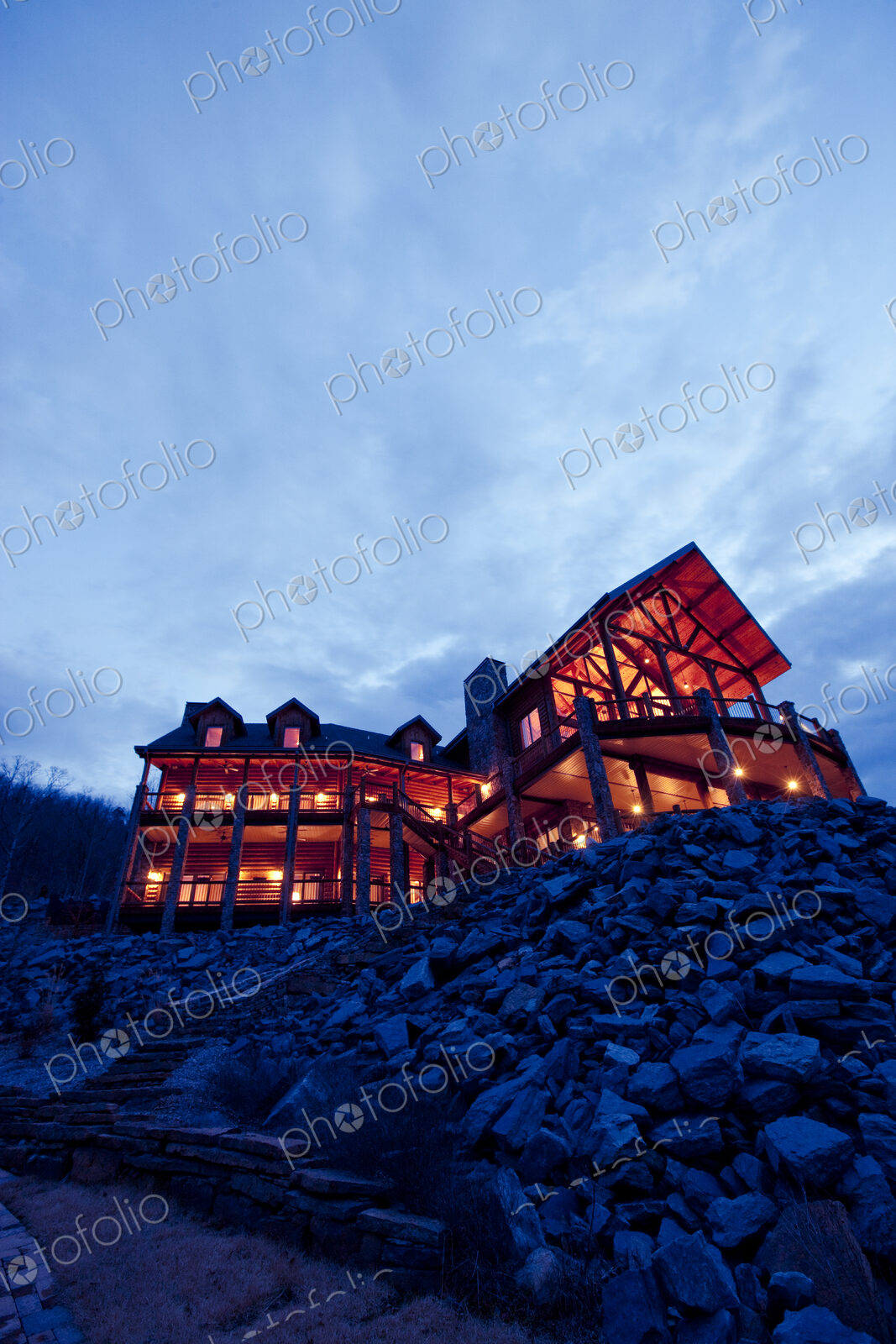 Large Wooden Hotel at Night