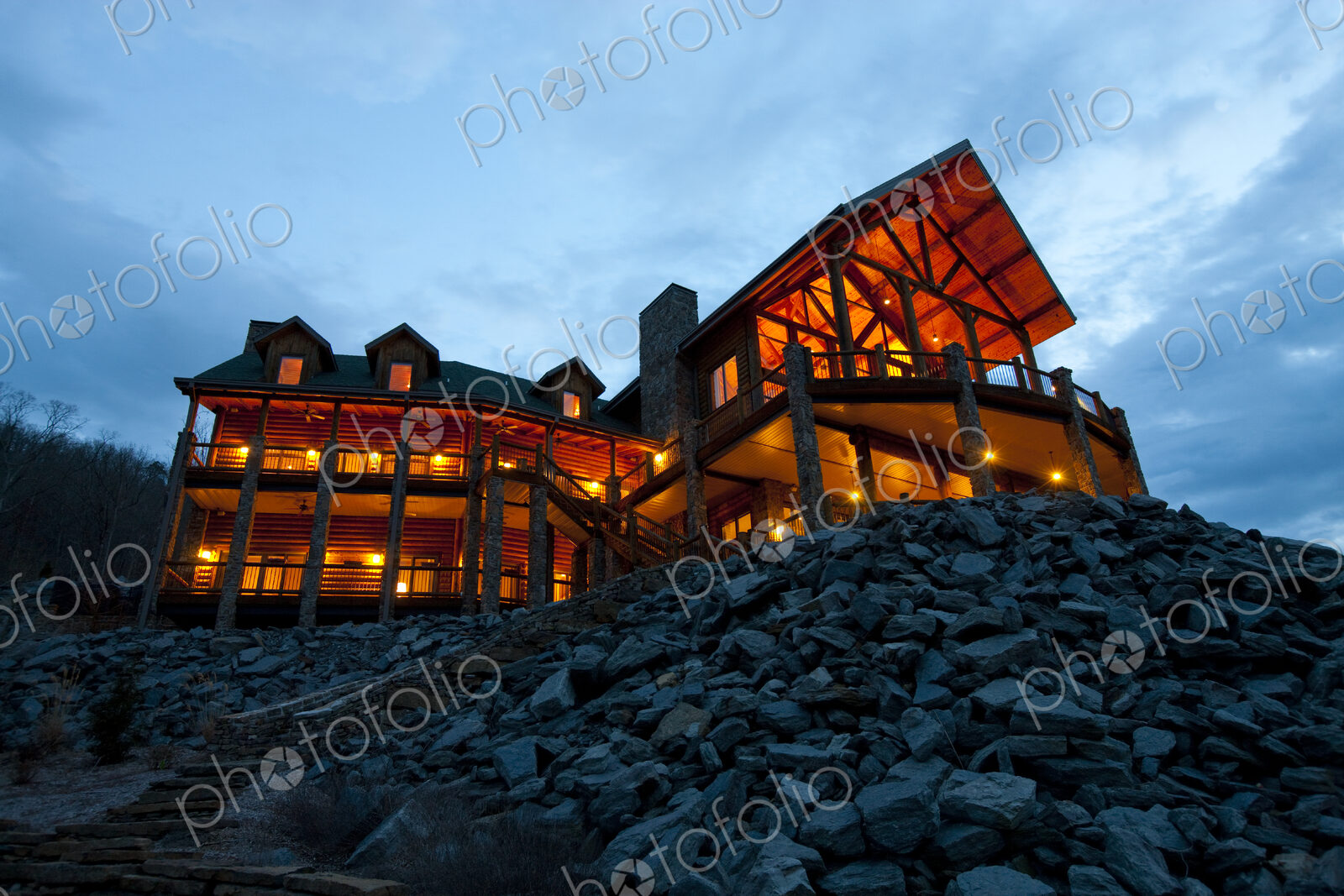 Large Wooden Hotel at Night