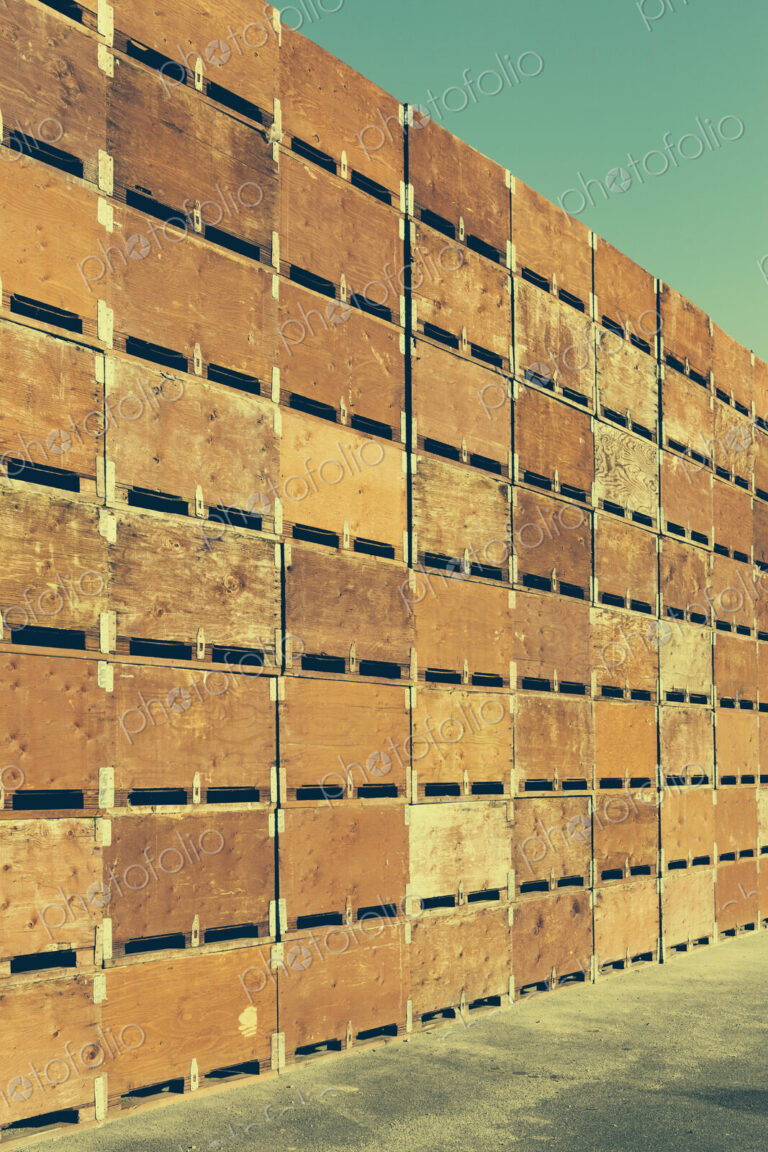 Large stack of fruit boxes for harvesting and storing apples, near Quincy