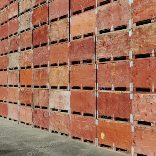 Large stack of fruit boxes for harvesting and storing apples, near Quincy