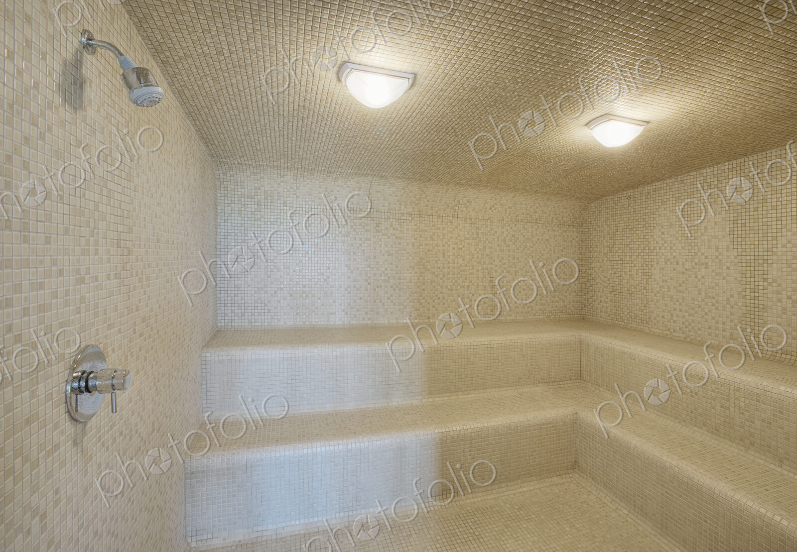 Large tile sauna shower