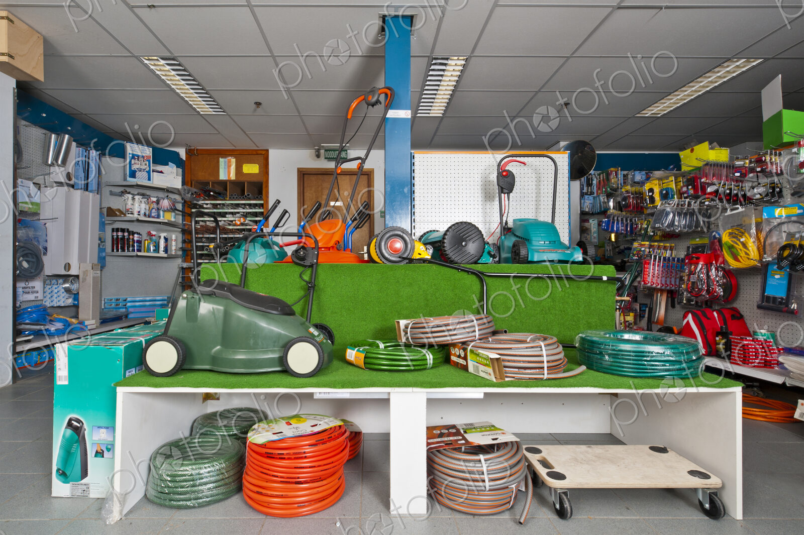 Lawn mowers at hardware store