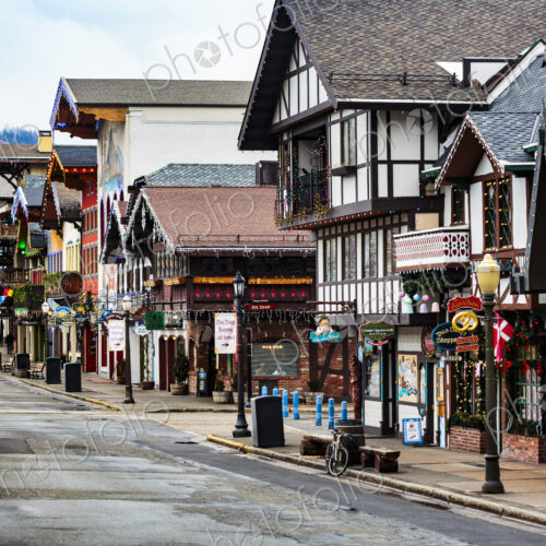 Leavenworth, a Bavarian themed town in eastern Washington, the main street. Leavenworth, a Bavarian themed town in eastern Washington, the main street.