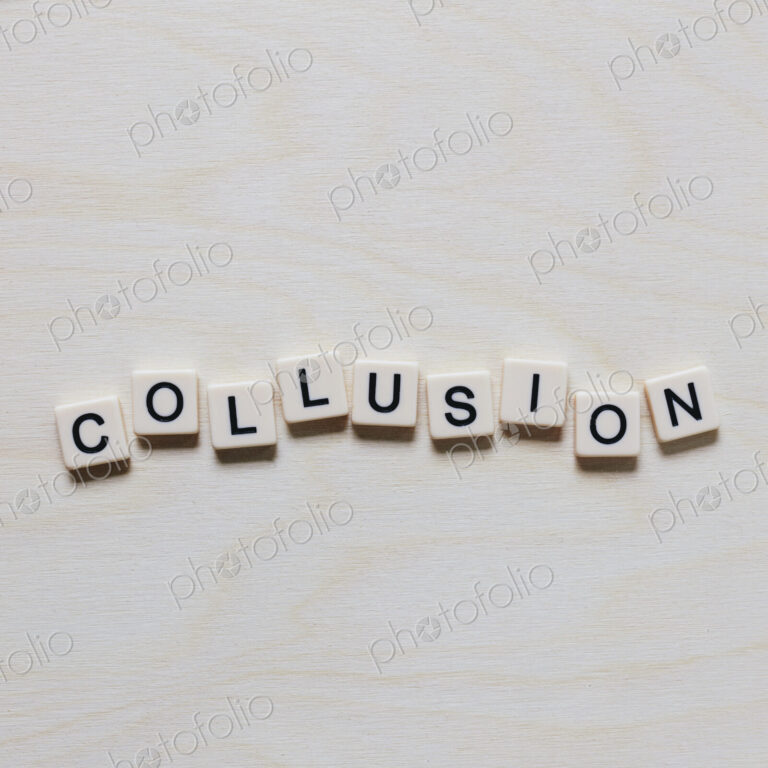 Letter blocks spelling the word COLLUSION