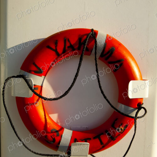 Life ring on Puget Sound ferry. Life ring on Puget Sound ferry.