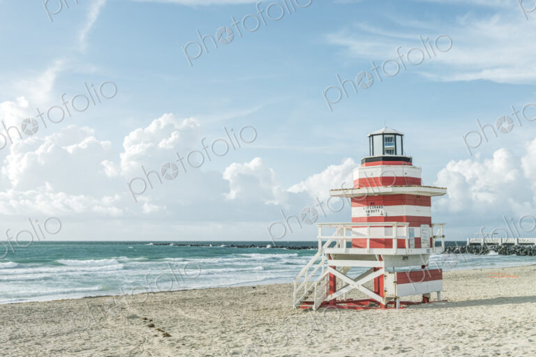 Lifeguard hut on sandy beach.
