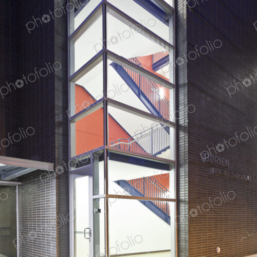 Lighted Corner Stairwell Entrance to a Building