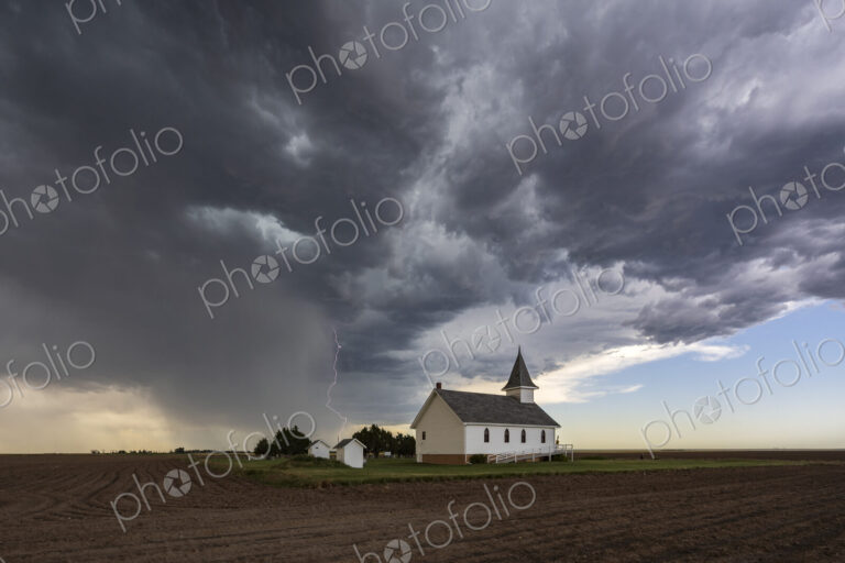 Lightning Strike near the Berea Evangelical Lutheran Church, a small church under a…