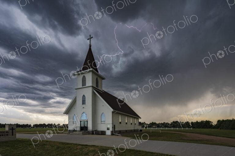 Lightning Strike near the Berea Evangelical Lutheran Church, a small church under a…