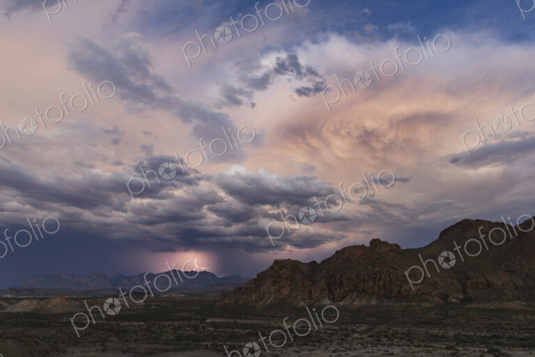 Lightning over the Chisos Mountains in Big Bend National Park