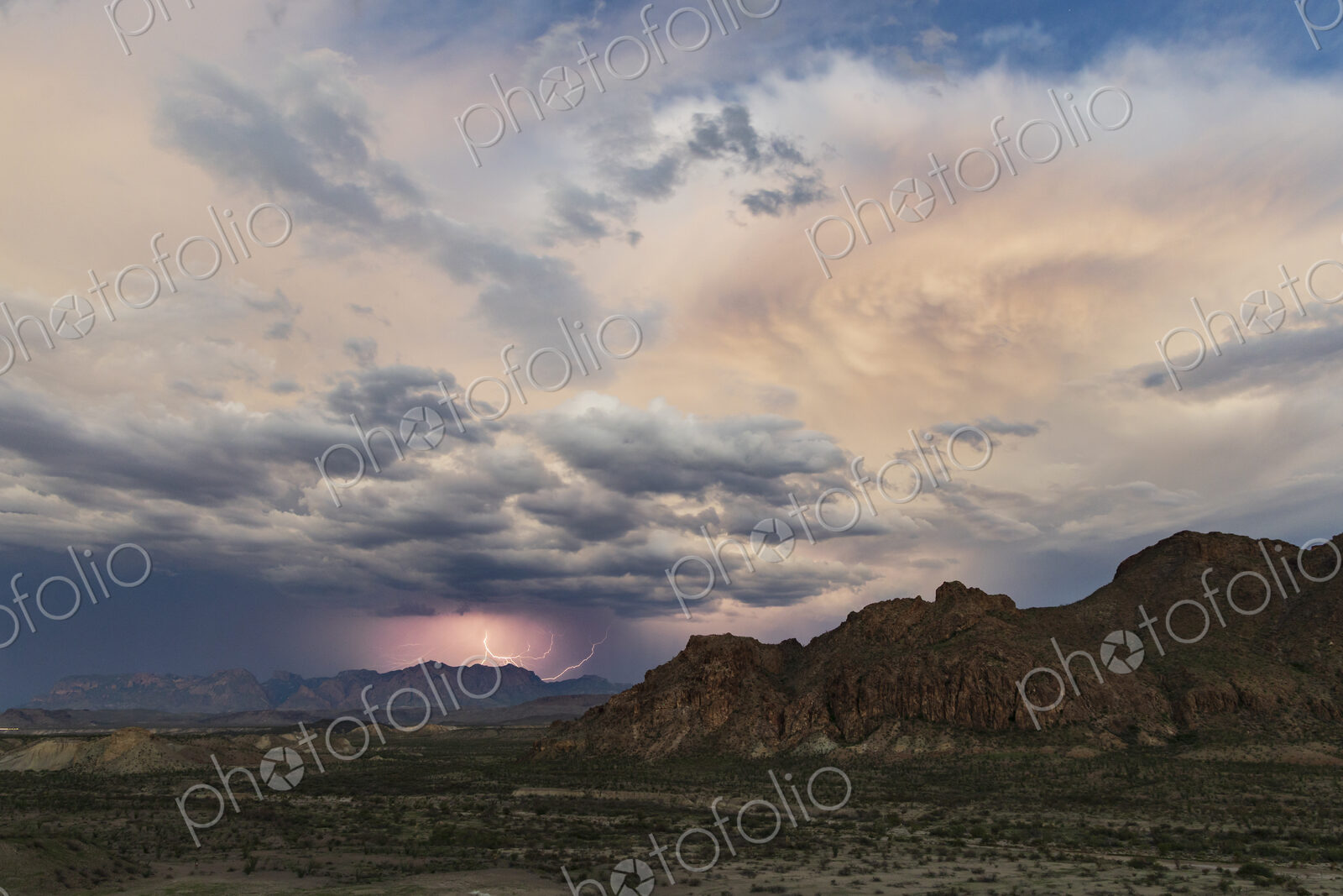 Lightning over the Chisos Mountains in Big Bend National Park