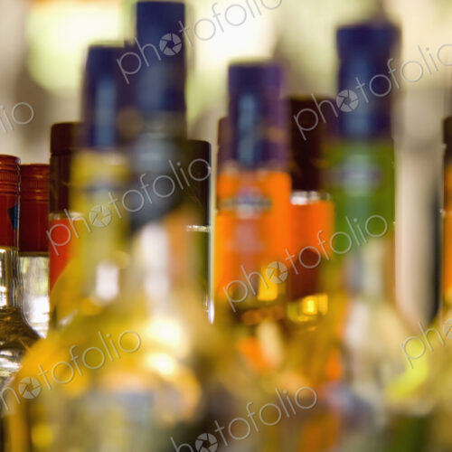 Liquor Bottles, close up of a bar