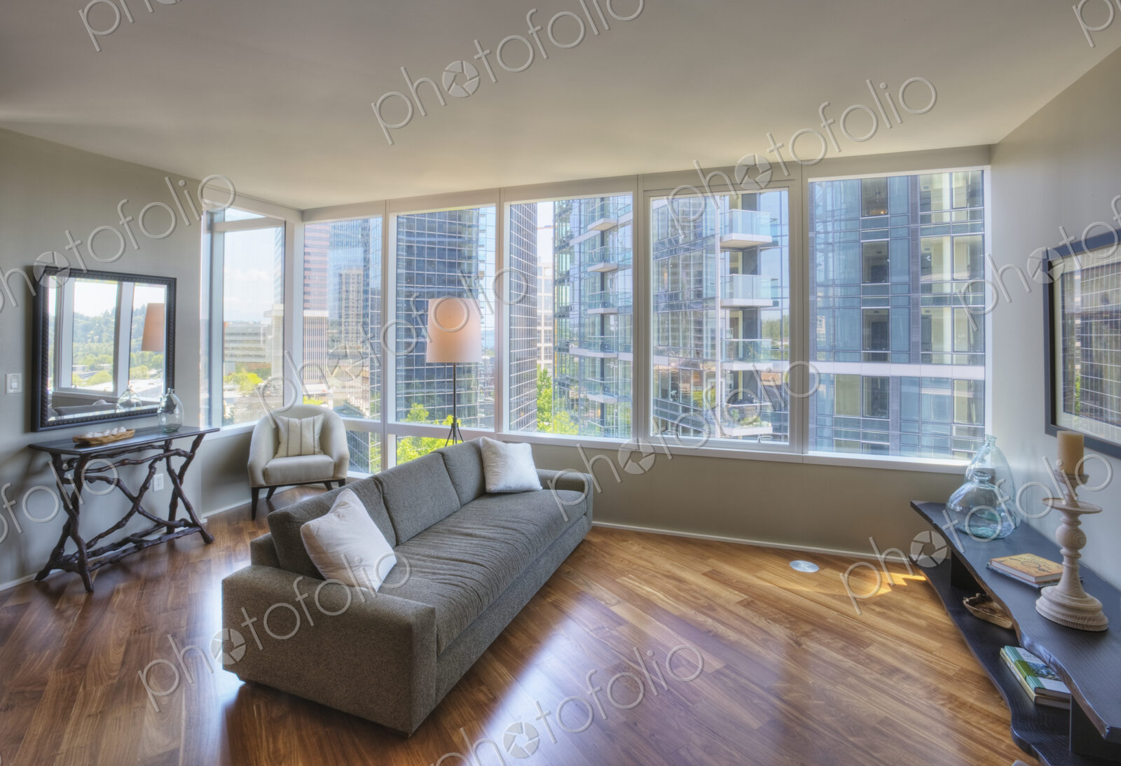 Living room in highrise apartment