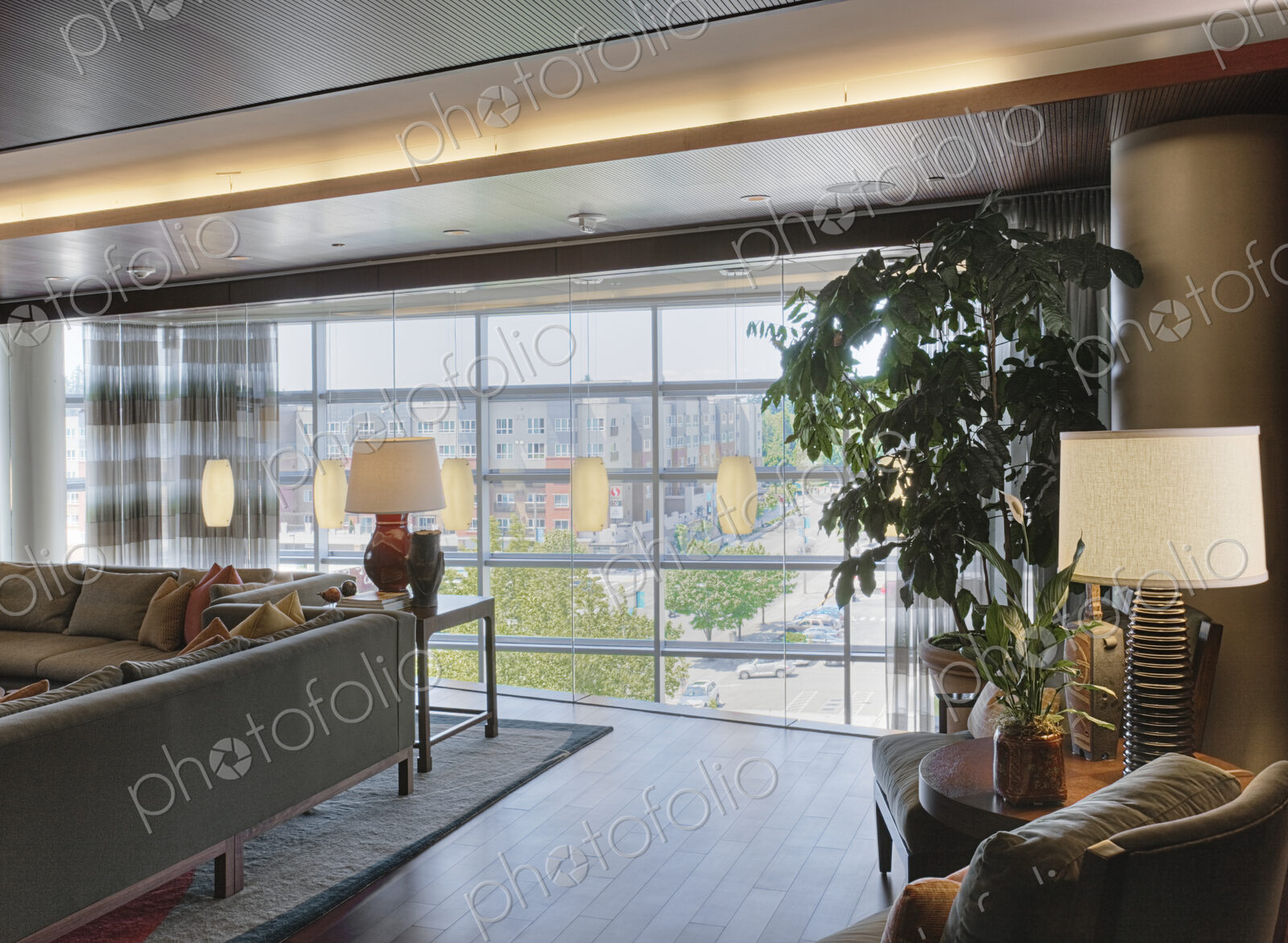 Living room in luxury highrise apartment