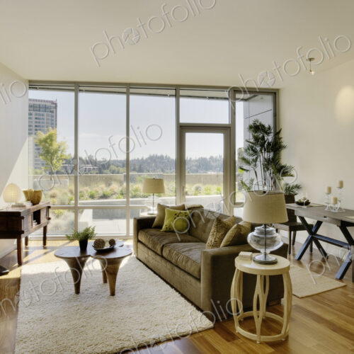 Living room in luxury highrise apartment