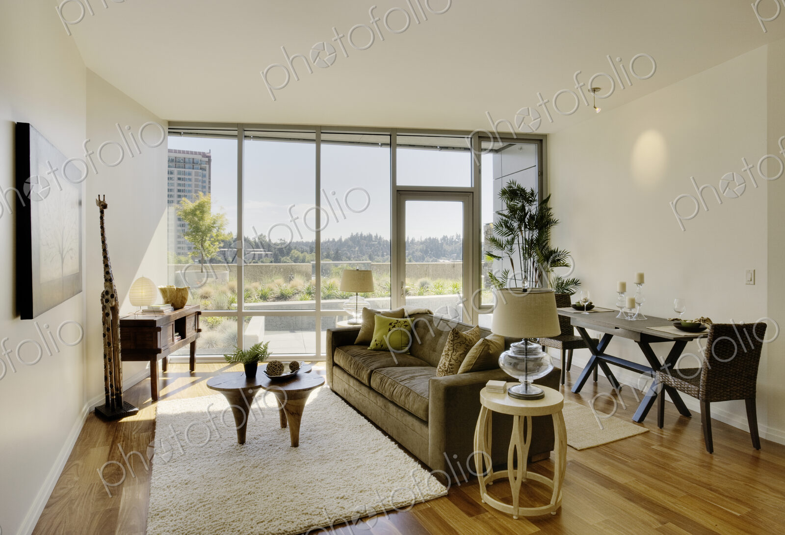 Living room in luxury highrise apartment