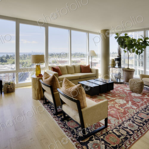 Living room in luxury highrise apartment