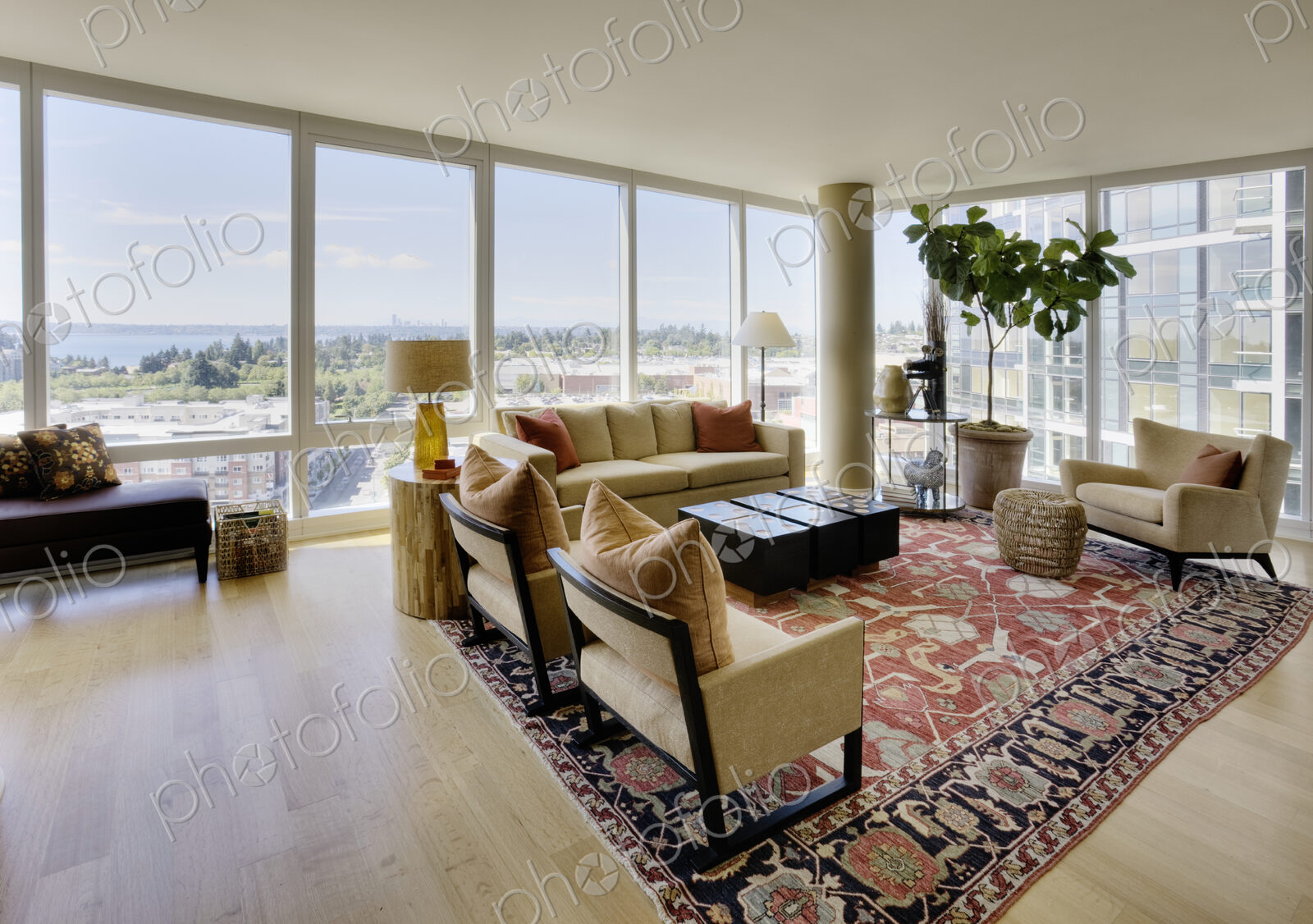 Living room in luxury highrise apartment