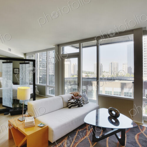 Living room in luxury highrise apartment