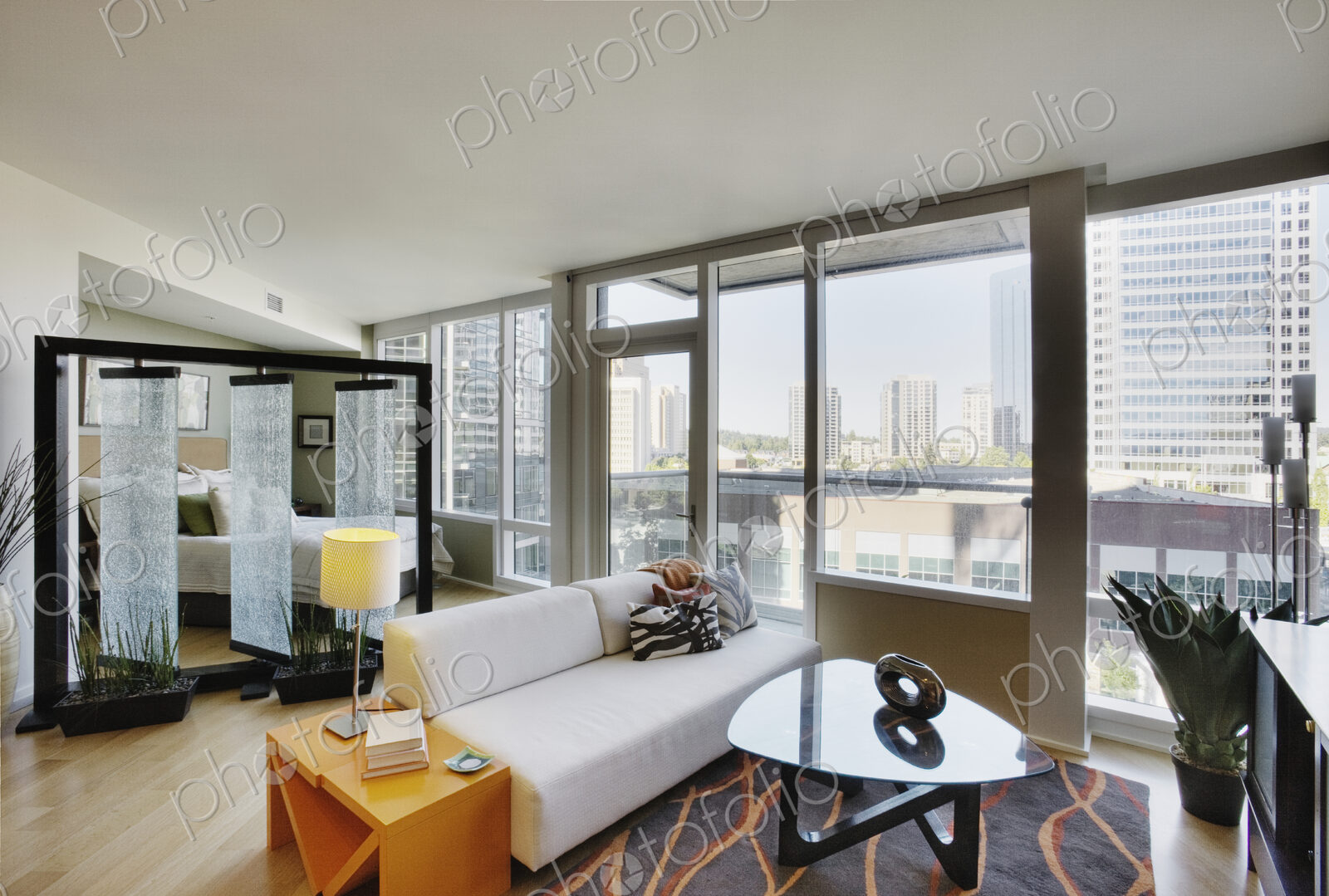 Living room in luxury highrise apartment