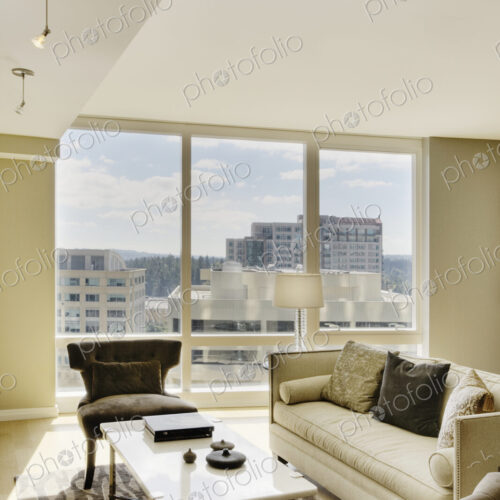 Living room in luxury highrise apartment
