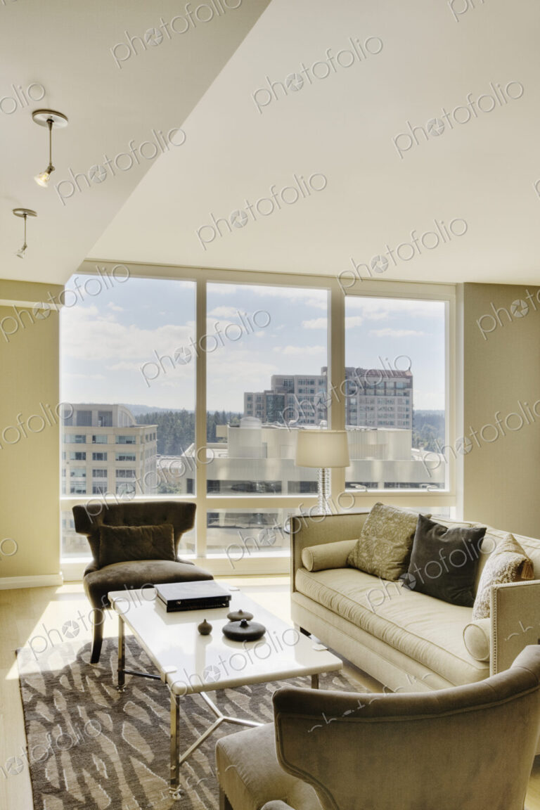 Living room in luxury highrise apartment