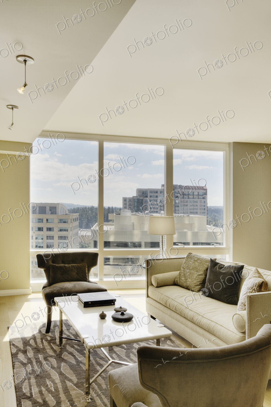 Living room in luxury highrise apartment