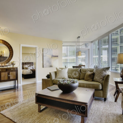Living room in luxury highrise apartment