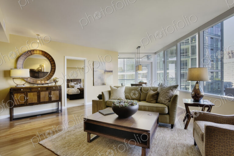 Living room in luxury highrise apartment