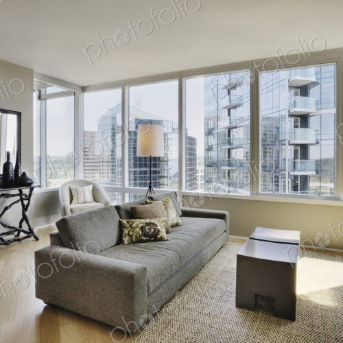 Living room in luxury highrise apartment Living room in luxury highrise apartment