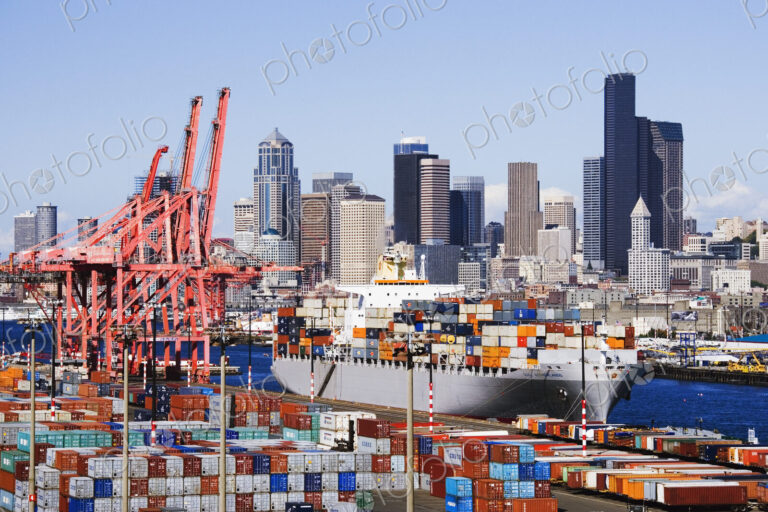 Loaded Container Ship In Seattle Harbor