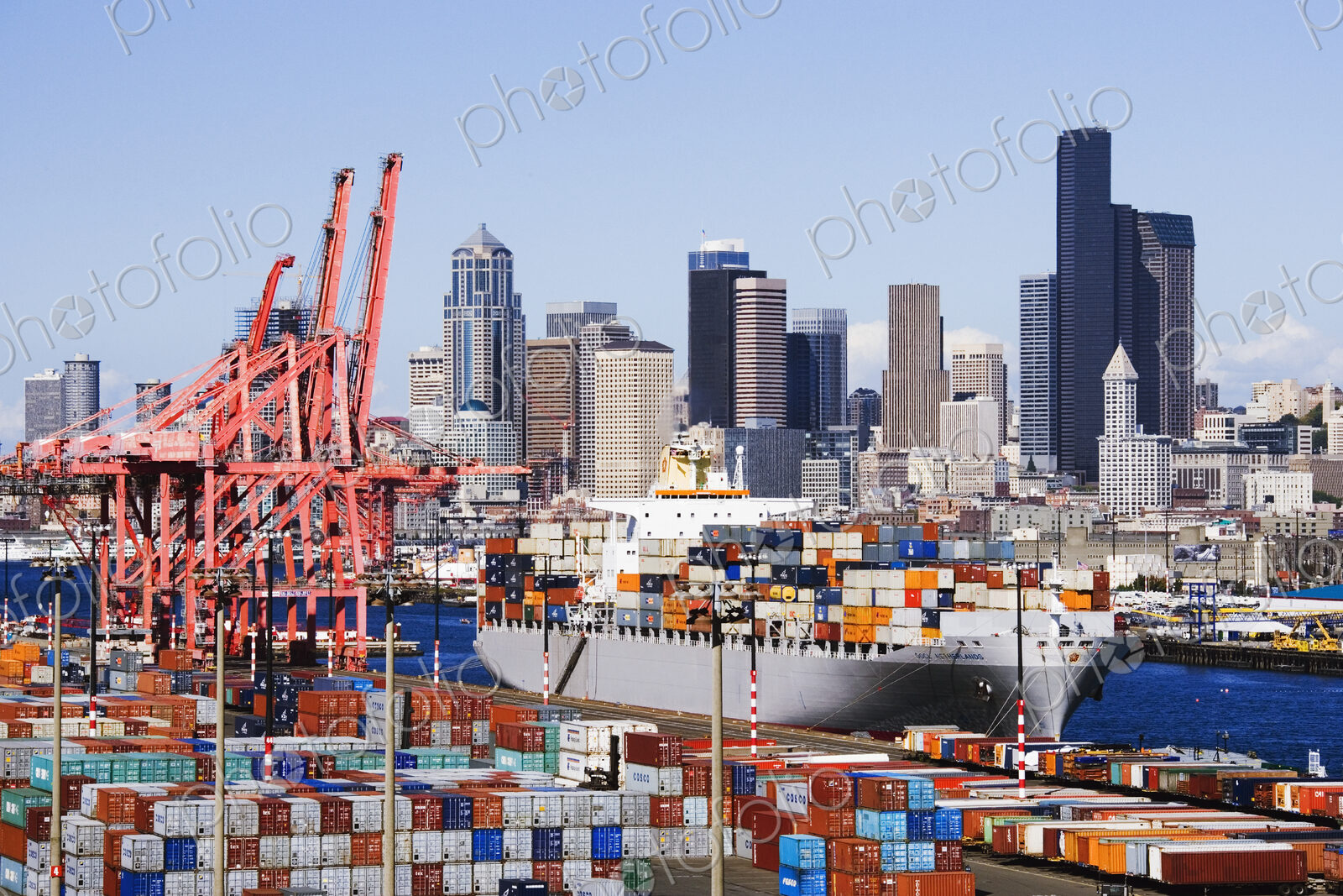 Loaded Container Ship In Seattle Harbor