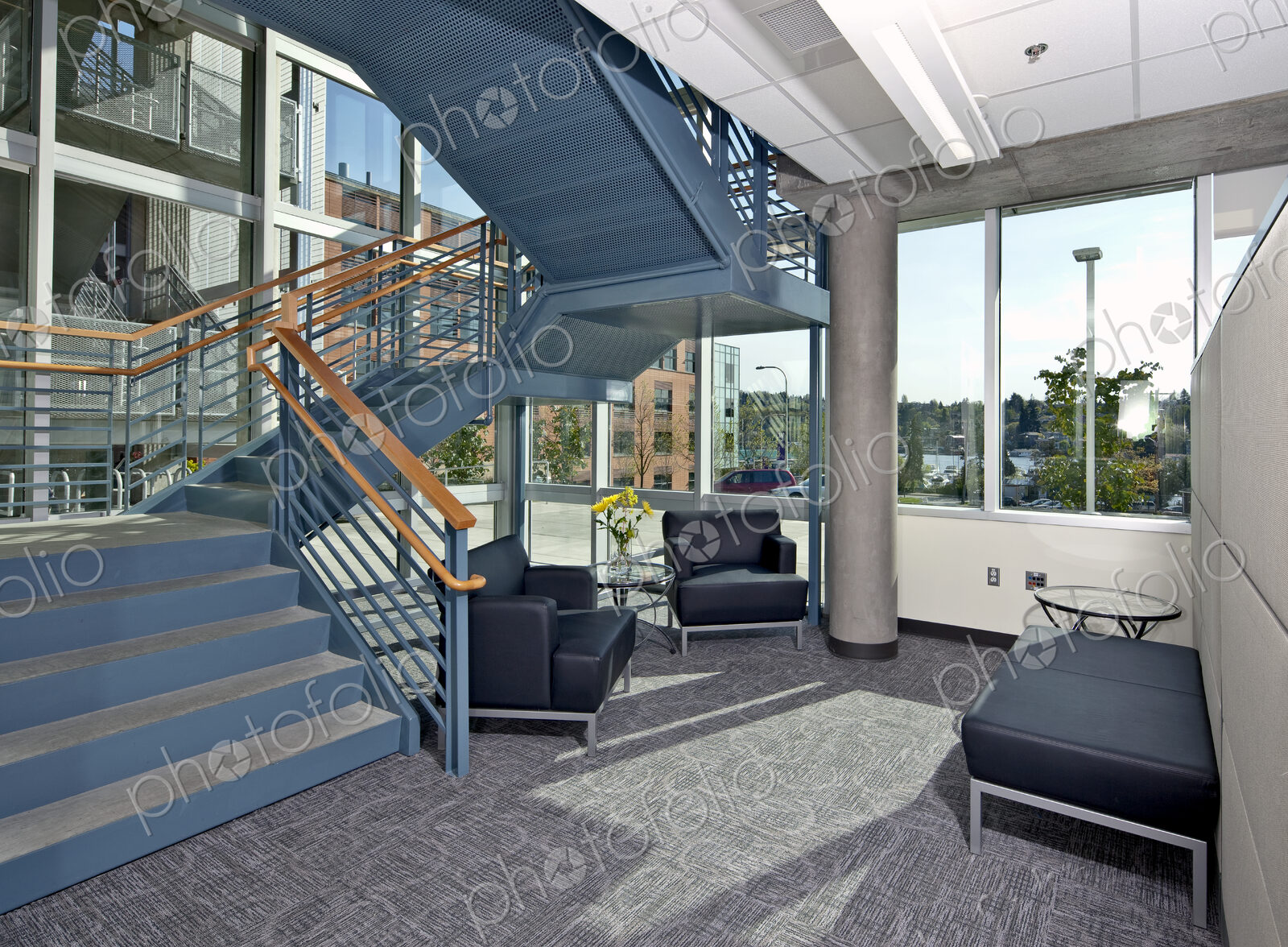 Lobby Seating and Stairs in an Office Building